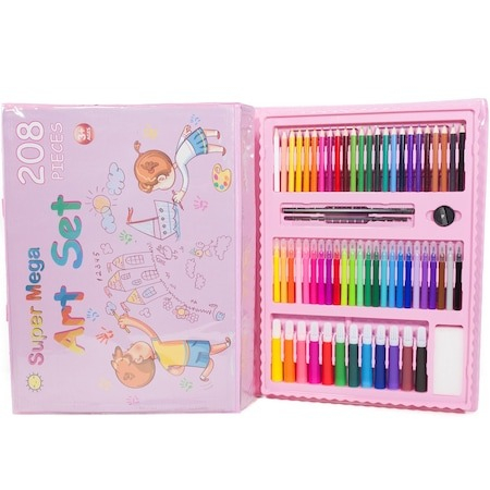 Set,trusa completa pentru copii,desenat,colorat si pictat,208 piese,trusa inclusa - Roz [3]