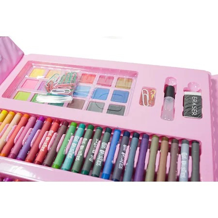 Set,trusa completa pentru copii,desenat,colorat si pictat,208 piese,trusa inclusa - Roz [5]