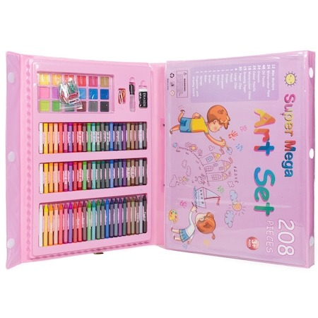 Set,trusa completa pentru copii,desenat,colorat si pictat,208 piese,trusa inclusa - Roz [2]