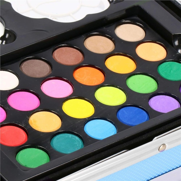 Set pictura si desen pentru copii, 145 piese, creioane, markere, acuarele, pasteluri, geanta aluminiu cu maner, albastru [15]