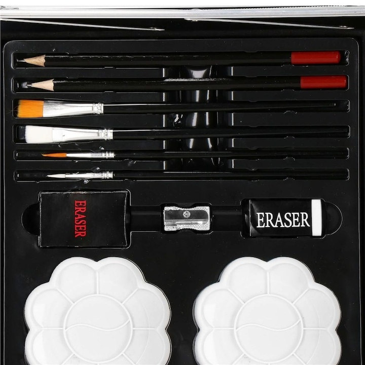 Set pictura si desen pentru copii, 145 piese, creioane, markere, acuarele, pasteluri, geanta aluminiu cu maner, albastru [12]