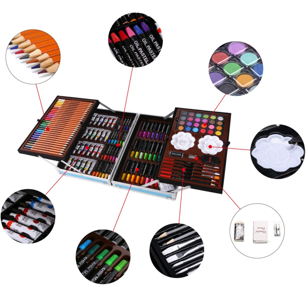 Set pictura si desen pentru copii, creioane colorate, markere, creioane cerate, acuarele, 145 piese [6]