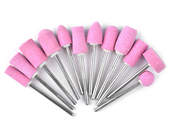 Set pietre abrazive pentru freza electrica de unghii, 12 piese, capete pentru slefuire, finisare si indepartarea cuticulelor, roz [2]