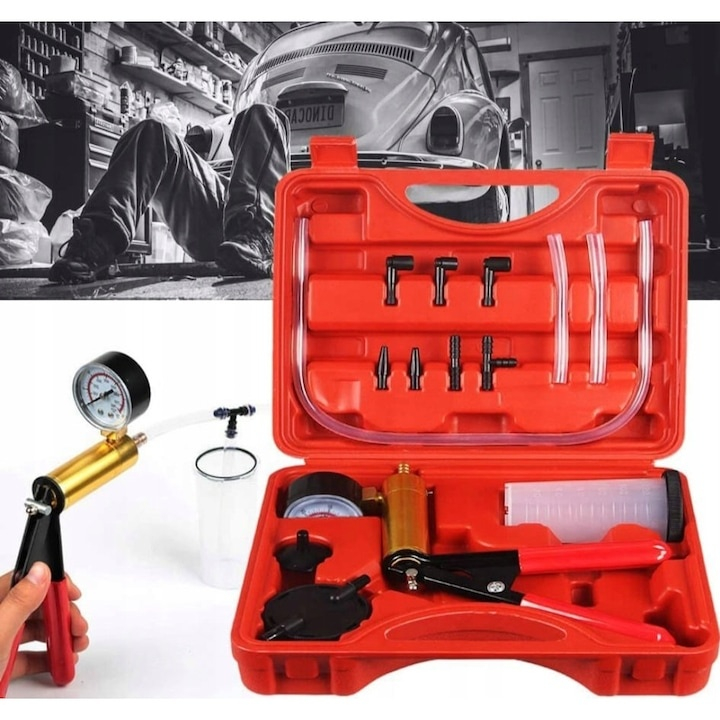 Set pistol pentru transfer lichide, vacuum, 120 ml, manual, cu pompa, manometru, conectori si valiza de depozitare – ideal pentru extractie si transfer combustibil, ulei, apa sau alte lichide [7]