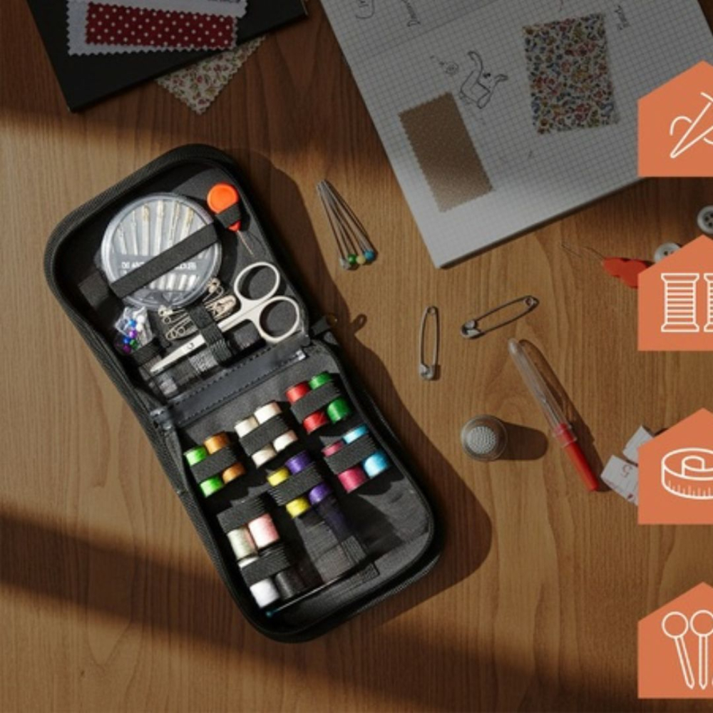 Set portabil pentru croitorie si reparatii textile, 70 accesorii esentiale in husa compacta, multicolor [8]