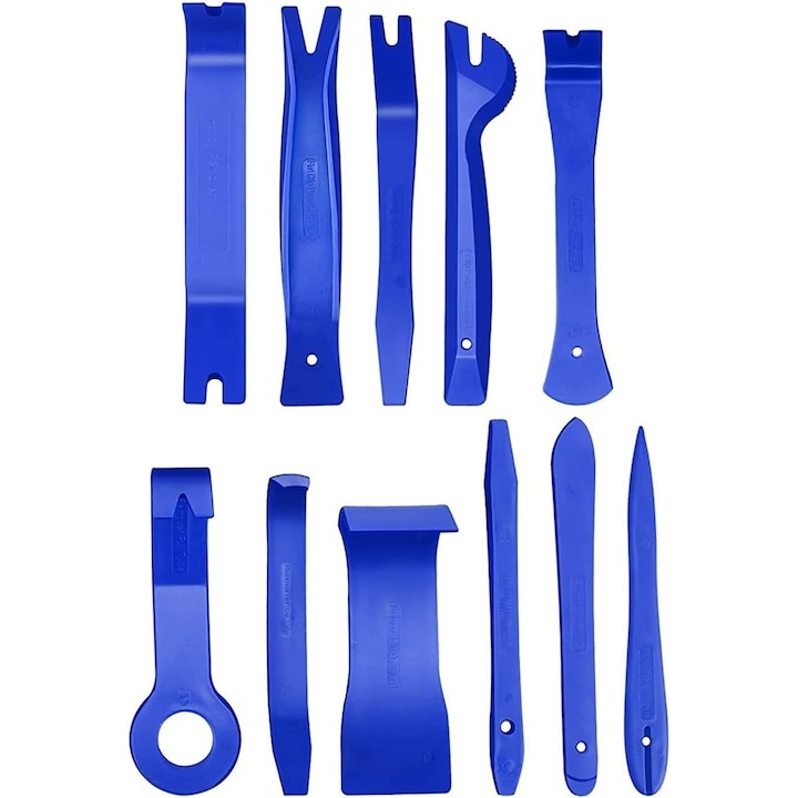 Set profesional 11 chei extractoare pentru demontarea tapiteriei auto si a radioului, material plastic rezistent, 11 piese, culoare albastra [8]