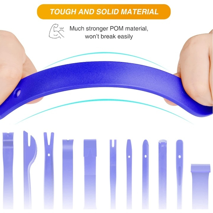 Set profesional 11 chei extractoare pentru demontarea tapiteriei auto si a radioului, material plastic rezistent, 11 piese, culoare albastra [4]