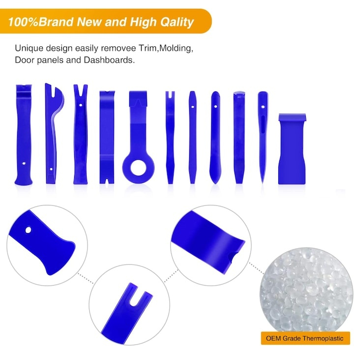 Set profesional 11 chei extractoare pentru demontarea tapiteriei auto si a radioului, material plastic rezistent, 11 piese, culoare albastra [3]