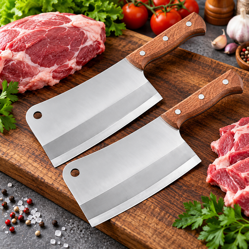 Set profesional 2 satare maro-argintiu 28 cm, lama 17 cm, 330 g/buc, otel inoxidabil, maner ergonomic din lemn, pentru carne si legume [2]