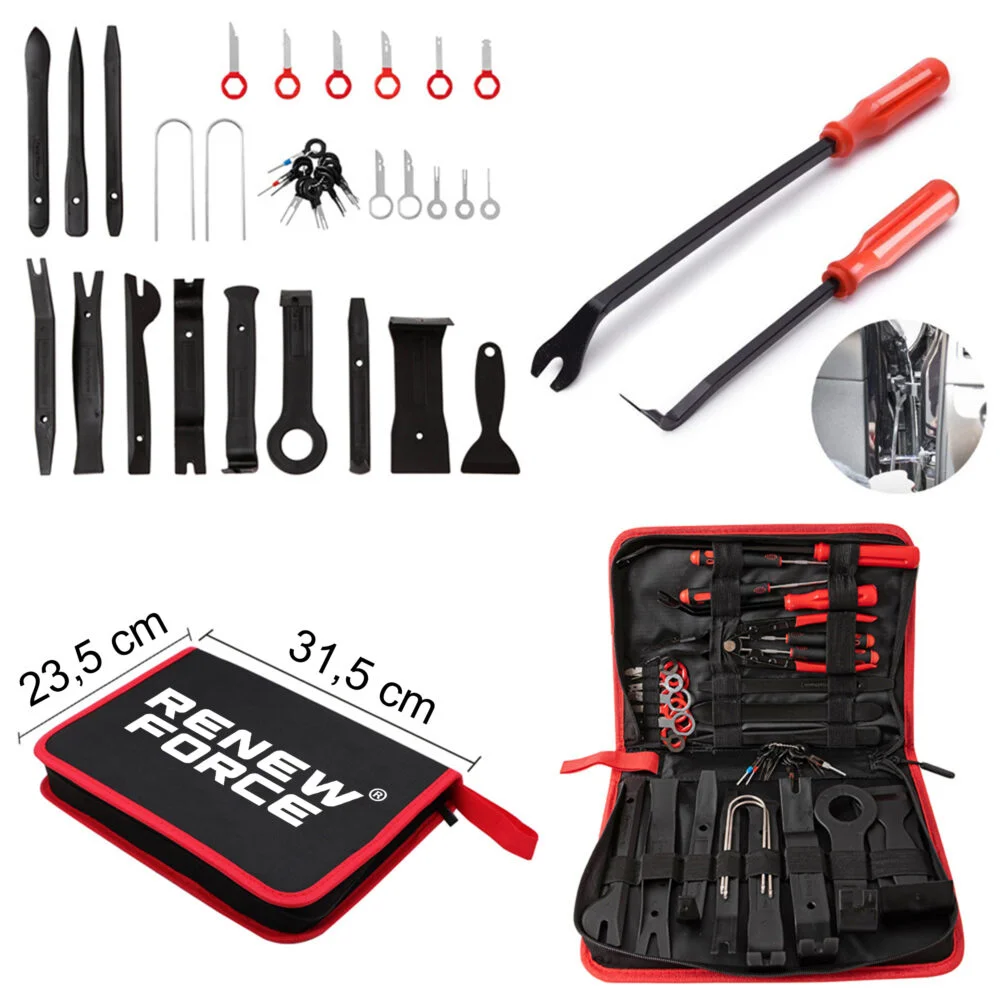 Set profesional 43 piese pentru demontare tapiterie auto, panouri, cleme si radiouri, cu husa de transport, unelte din plastic si metal [4]