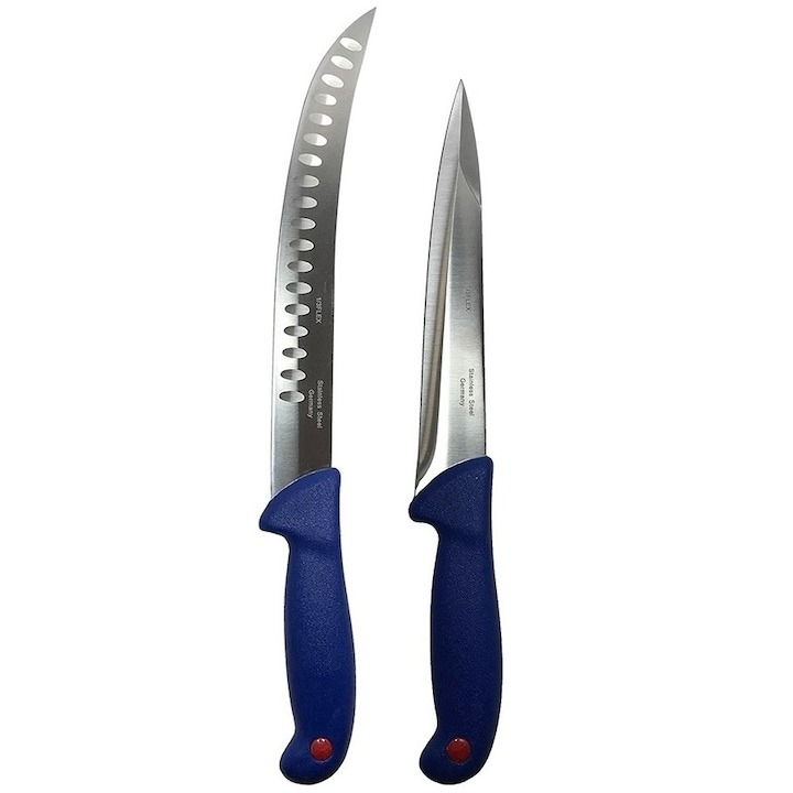Set profesional de macelarie, 2 cutite otel carbon, injunghiat, transat, degresat, satar, suport magnetic [5]