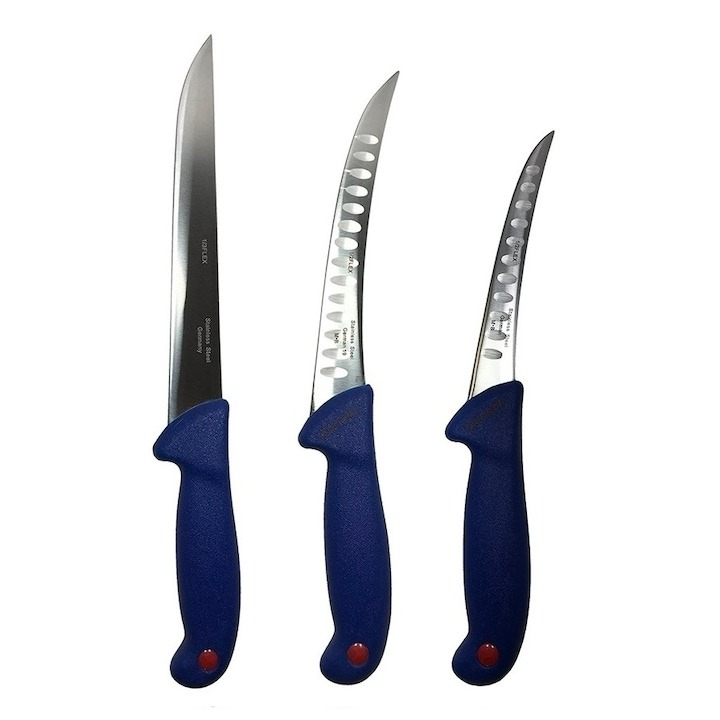 Set profesional de macelarie, dezosat, injunghiat, transat, filetat, satar, masat pentru ascutit, 3 cutite otel carbon [5]