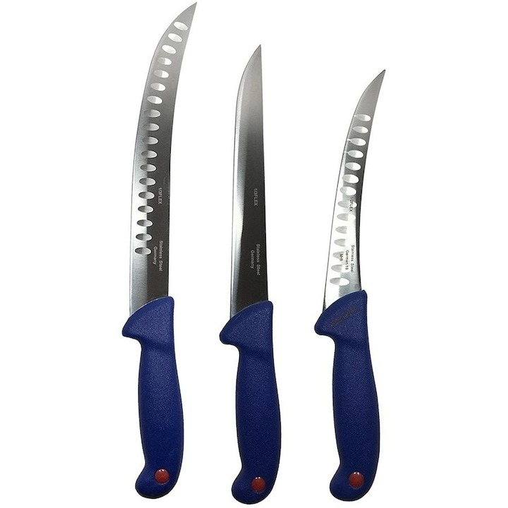 Set profesional de macelarie, filetat, injunghiat, transat, dezosat, 3 cutite, satar, suport magnetic [5]