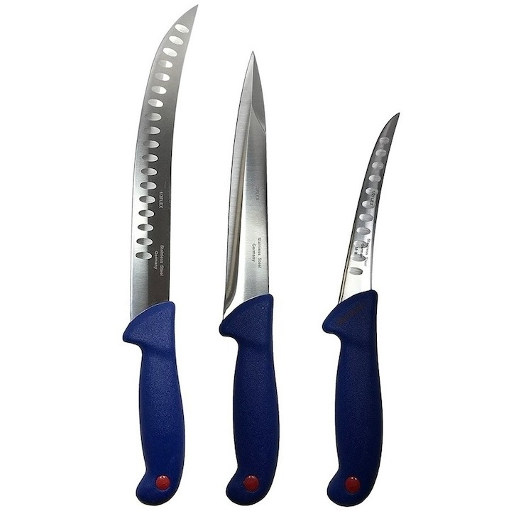 Set profesional de macelarie, injunghiat, transat, dezosat, filetat, 3 cutite, masat pentru ascutit, satar [5]