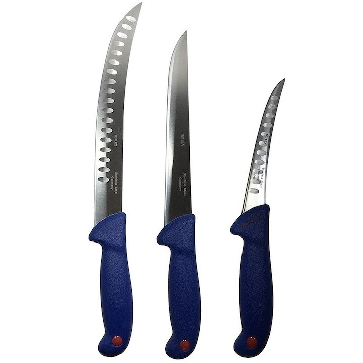Set profesional de macelarie, transat, injunghiat ,dezosat, filetat, 3 cutite otel carbon, suport magnetic [5]