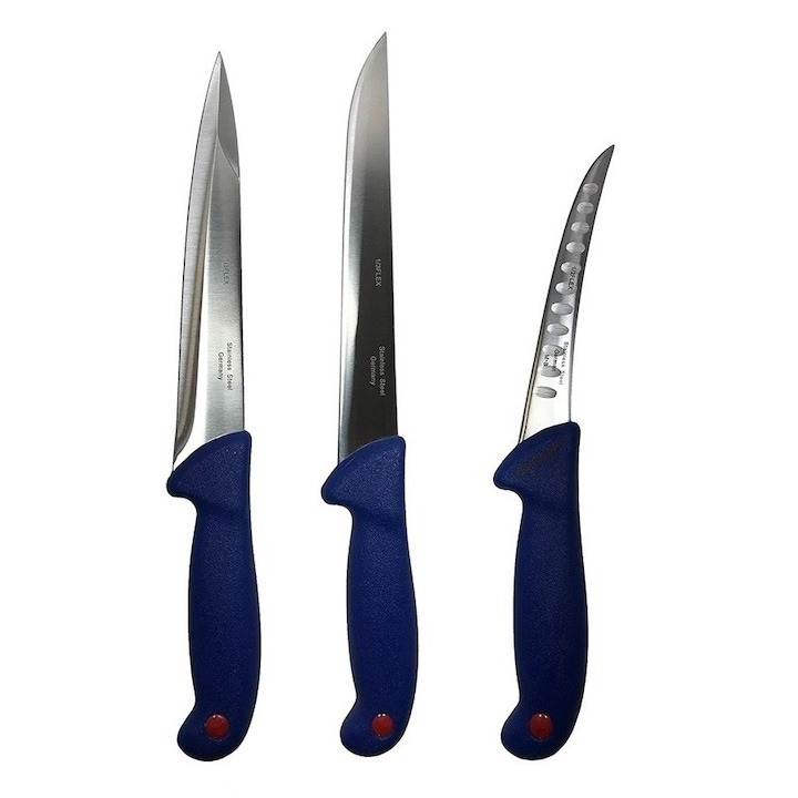 Set profesional de macelarie, transat, injunghiat, dezosat, filetat, satar, suport magnetic, masat pentru ascutit, 3 cutite otel carbon [5]