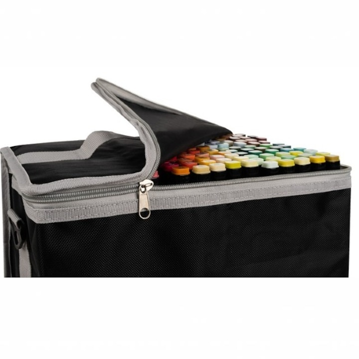 Set profesional de markere dual tip, 168 culori intense, cu husa de transport – pentru desen, schite, proiecte artistice si scoala [5]