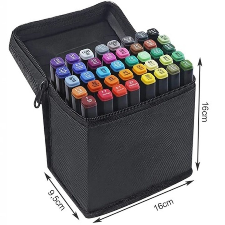 Set profesional de markere dual tip, 40 culori intense, cu husa de transport – pentru desen, schite, proiecte artistice si scoala [6]
