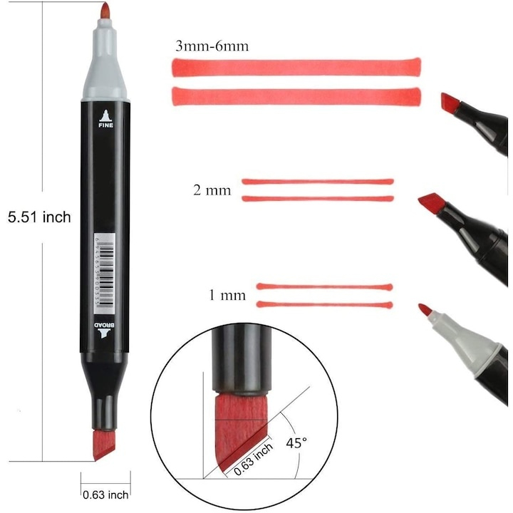 Set profesional de markere dual tip, 80 culori intense, cu husa de transport – pentru desen, schite, proiecte artistice si scoala [8]