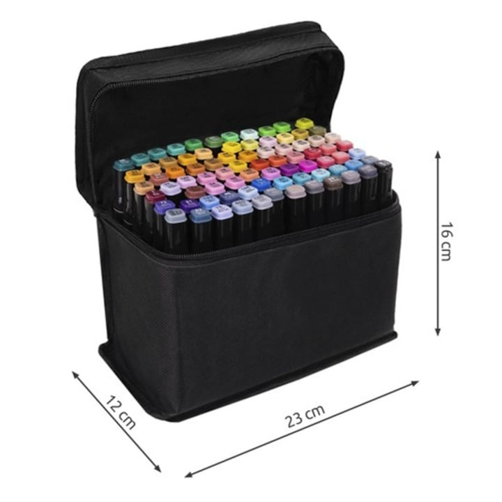 Set profesional de markere dual tip, 80 culori intense, cu husa de transport – pentru desen, schite, proiecte artistice si scoala [20]