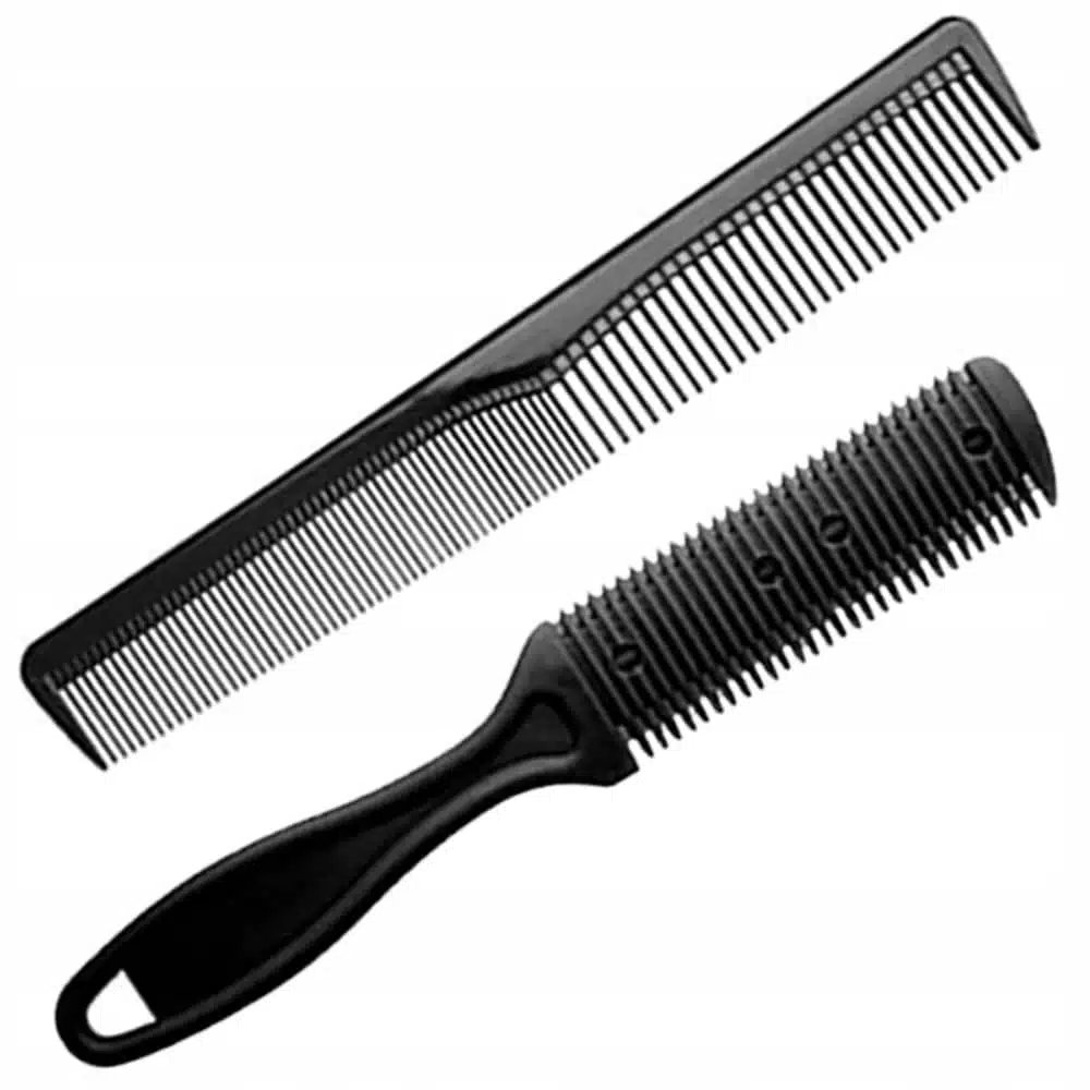 Set profesional de tuns 9 piese, foarfece tuns si filat din otel inoxidabil, pelerina, piepteni, accesorii frizerie, negru [6]