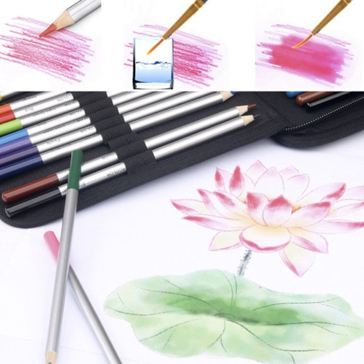 Set profesional desen, 73 piese, cu creioane grafit si colorate, husa textila, 30 x 21 x 3.5 cm [14]