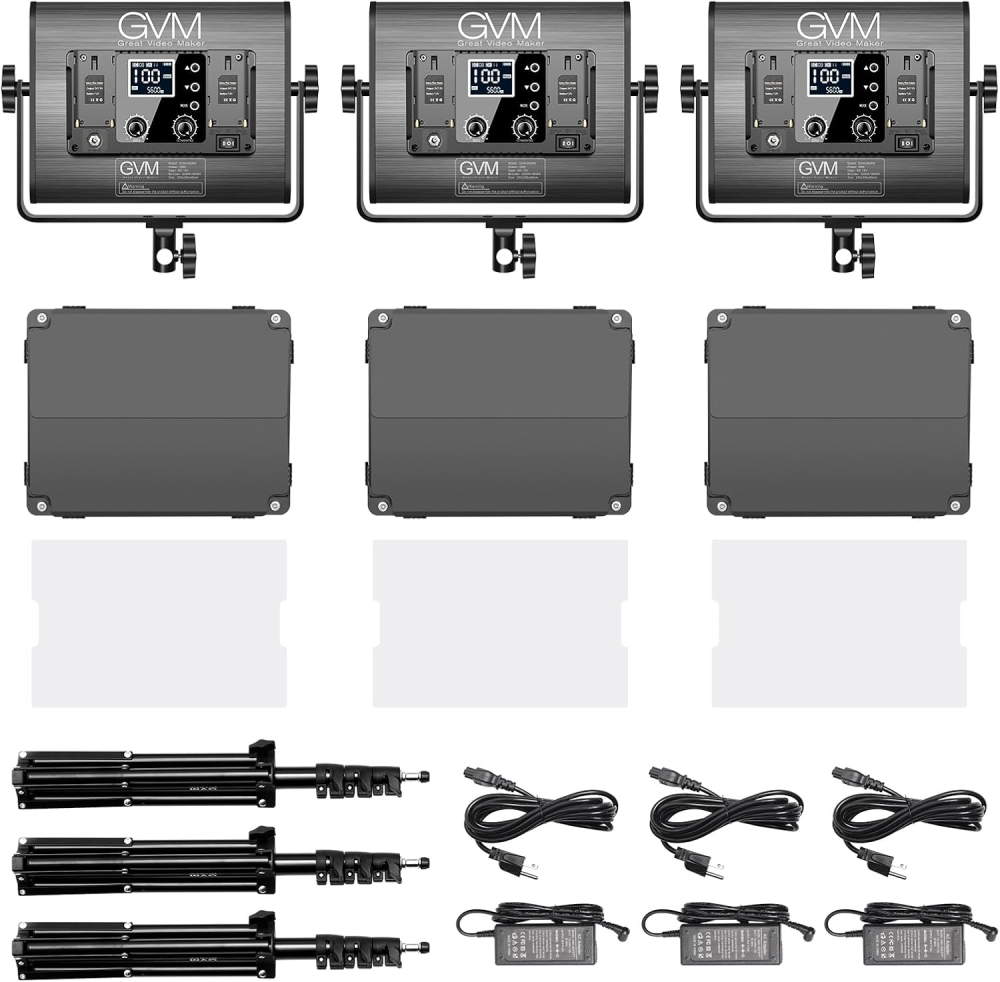 Set profesional iluminare studio cu 3 panouri LED RGB 50W, control prin aplicatie Bluetooth, 3200K-5600K, CRI97+, trepiede reglabile, pentru fotografie, video si streaming [3]