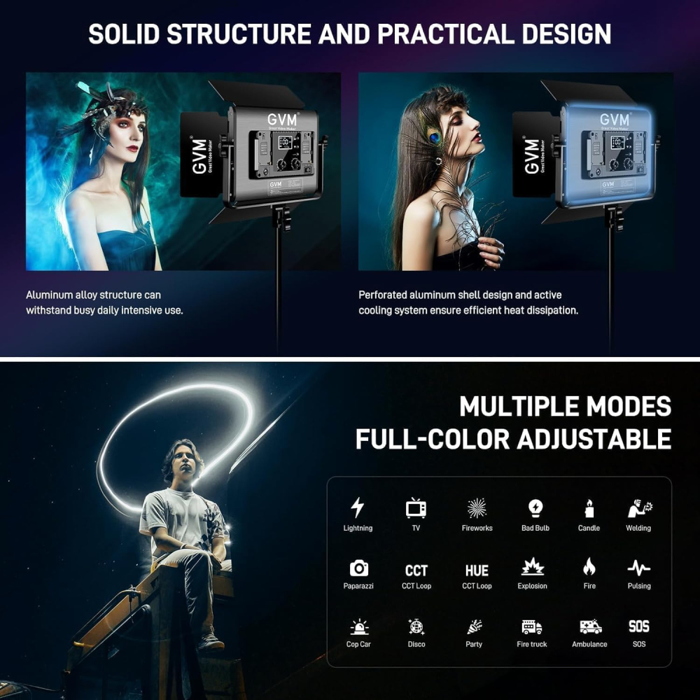 Set profesional iluminare studio cu 3 panouri LED RGB 50W, control prin aplicatie Bluetooth, 3200K-5600K, CRI97+, trepiede reglabile, pentru fotografie, video si streaming [5]