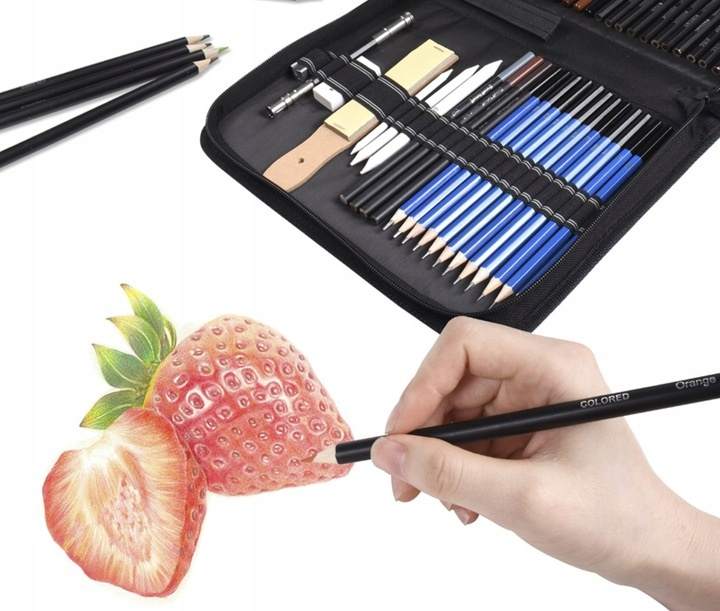 Set profesional pentru schite si desen, 72 piese, creioane colorate, creioane schita, creioane acuarela, accesorii si mapa depozitare, multicolor [6]
