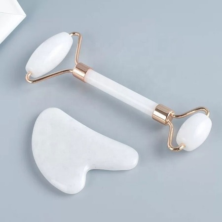 Set rola Jade cu piatra Gua Sha - Alb [2]