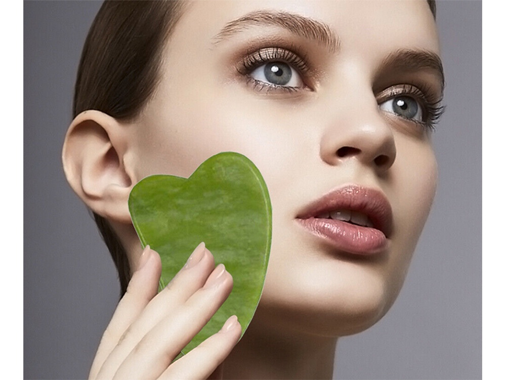 Set role masaj facial jad natural, gua sha, roller dublu, anti riduri, drenaj limfatic, efect racoritor, piele ferma [7]