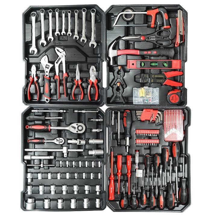 Set scule multifunctional 187 piese in troler rigid ABS si aluminiu, unelte profesionale crom vanadiu, kit complet cu roti si maner extensibil pentru reparatii si mentenanta [3]