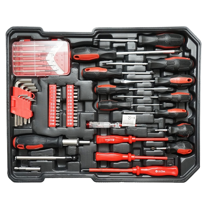 Set scule multifunctional 187 piese in troler rigid ABS si aluminiu, unelte profesionale crom vanadiu, kit complet cu roti si maner extensibil pentru reparatii si mentenanta [5]