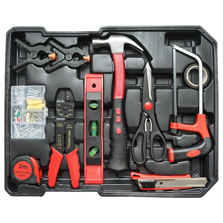 Set scule multifunctional 187 piese in troler rigid ABS si aluminiu, unelte profesionale crom vanadiu, kit complet cu roti si maner extensibil pentru reparatii si mentenanta [6]