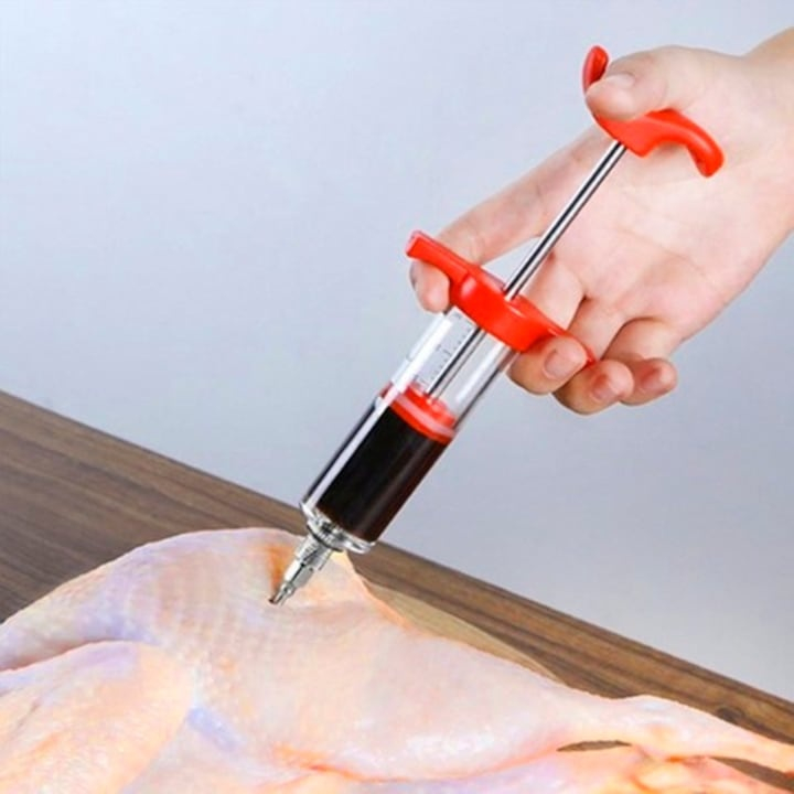 Set seringa pentru marinat carne cu injector de sosuri, 3 ace diferite, reutilizabil, capacitate 50 ml, otel inoxidabil [7]