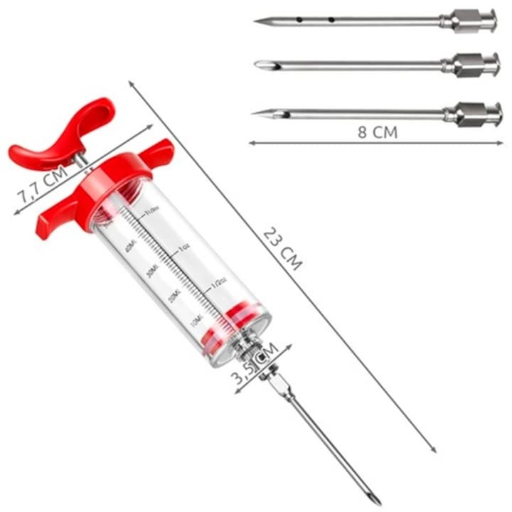 Set seringa pentru marinat carne cu injector de sosuri, 3 ace diferite, reutilizabil, capacitate 50 ml, otel inoxidabil [2]