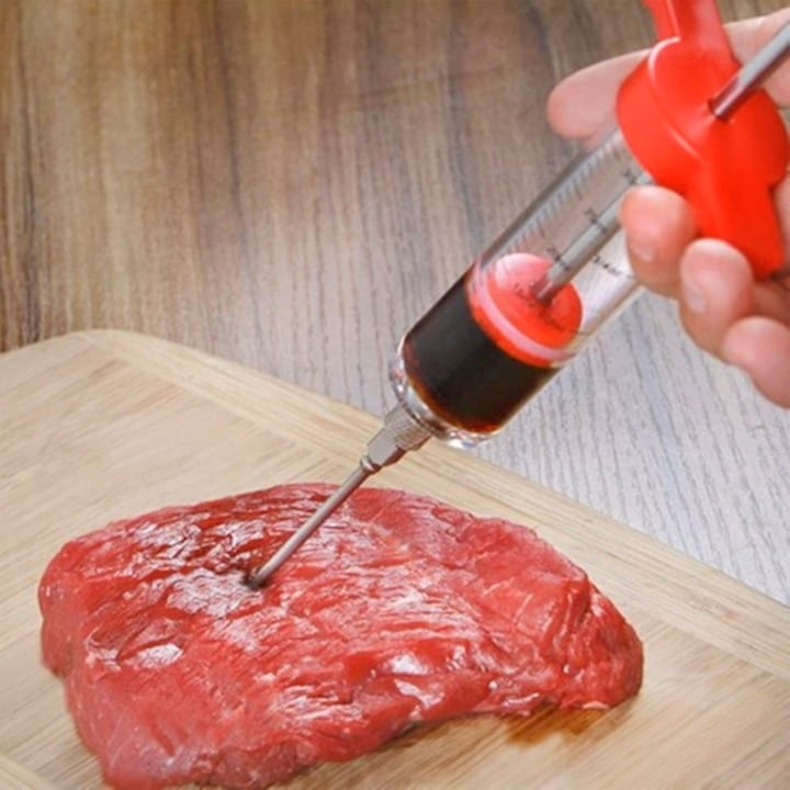 Set seringa pentru marinat carne cu injector de sosuri, 3 ace diferite, reutilizabil, capacitate 50 ml, otel inoxidabil [8]