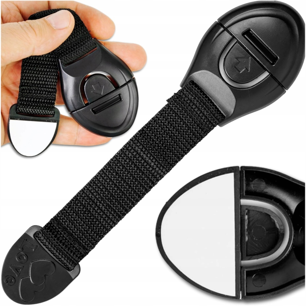 Set sigurante pentru usi si sertare, flexibile textile, ajustabile, cu adeziv 3M, pentru dulap, frigider, cuptor si mobilier, 10 bucati, negru [10]