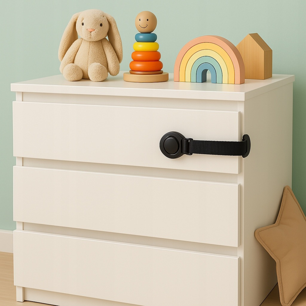 Set sigurante pentru usi si sertare, flexibile textile, ajustabile, cu adeziv 3M, pentru dulap, frigider, cuptor si mobilier, 10 bucati, negru [13]