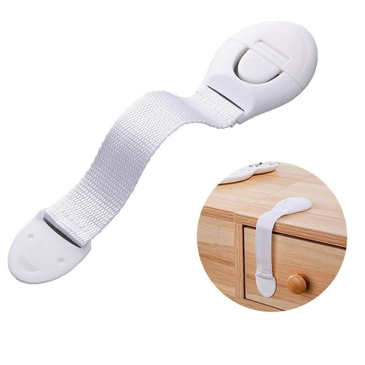 Set sigurante pentru usi si sertare, flexibile textile, ajustabile, cu adeziv 3M, pentru dulap, frigider, cuptor si mobilier, 6 bucati, alb [7]