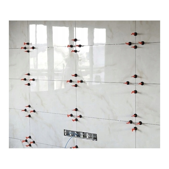 Set sistem pentru spatiat si nivelat gresia, 50 distantiere reutilizabile cu cheie de strangere, pentru placi ceramice 2–16 mm, rost 1.5–5 mm, ideal pentru interior si exterior [10]