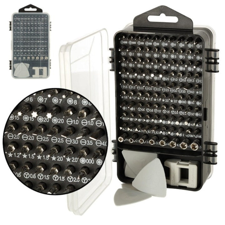 Set surubelnite de precizie 115 in 1, cu 98 biti magnetici si accesorii, maner ergonomic, extensii flexibile, pentru electronice si reparatii fine [7]