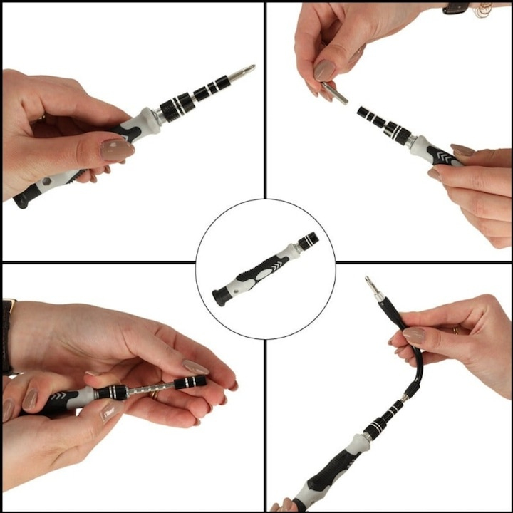 Set surubelnite de precizie 115 in 1, cu 98 biti magnetici si accesorii, maner ergonomic, extensii flexibile, pentru electronice si reparatii fine [9]