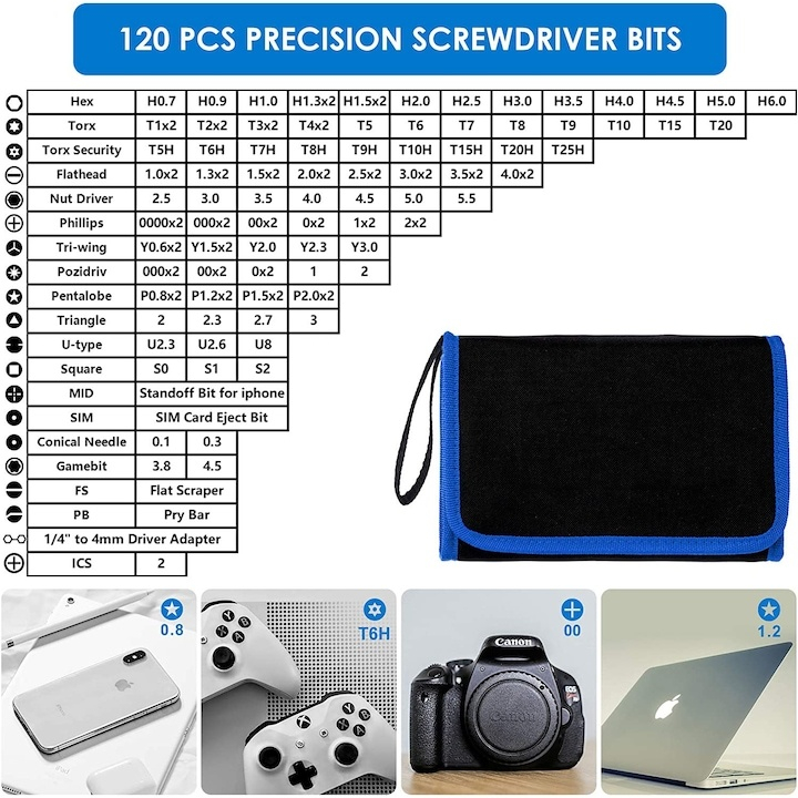 Set surubelnite de precizie 142 piese, 120 biti CR-V si 22 accesorii, magnetice, maner ergonomic, extensie flexibila, pentru telefoane, laptopuri si electronice [8]