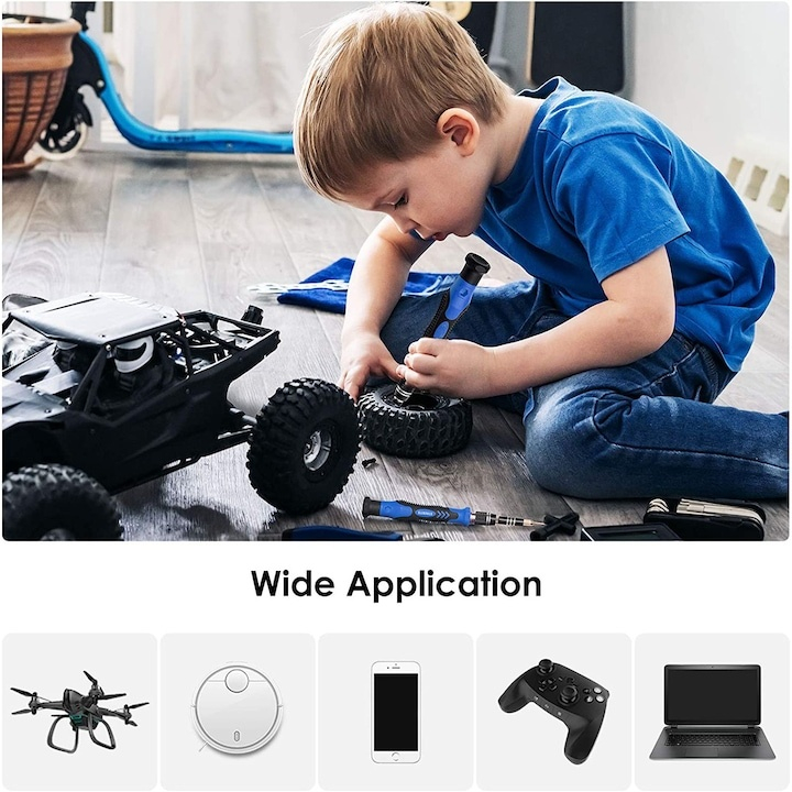 Set surubelnite de precizie 142 piese, 120 biti CR-V si 22 accesorii, magnetice, maner ergonomic, extensie flexibila, pentru telefoane, laptopuri si electronice [5]