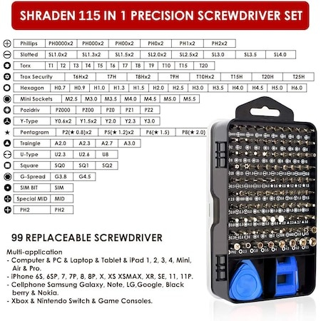 Set surubelnite multifunctionale de precizie, 115 piese, magnetice, - Albastru, negru [5]