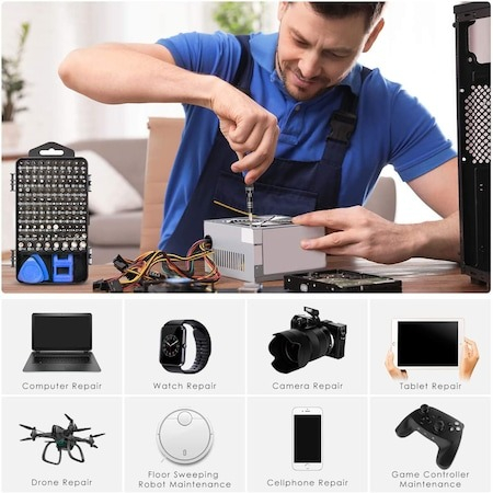 Set surubelnite multifunctionale de precizie, 115 piese, magnetice, - Albastru, negru [4]