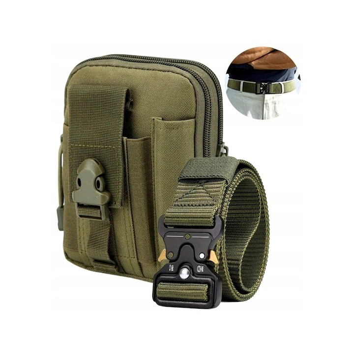 Set tactic format din borseta militara si centura militara, supravietuire, camping, multifunctional - Verde [2]