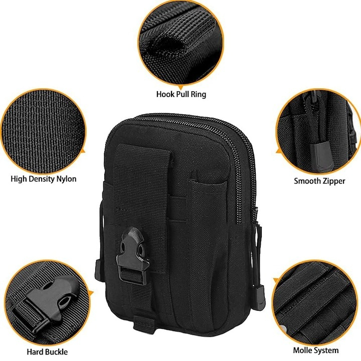Set tactic format din borseta militara si centura militara, supravietuire, camping, multifunctional - Negru [2]