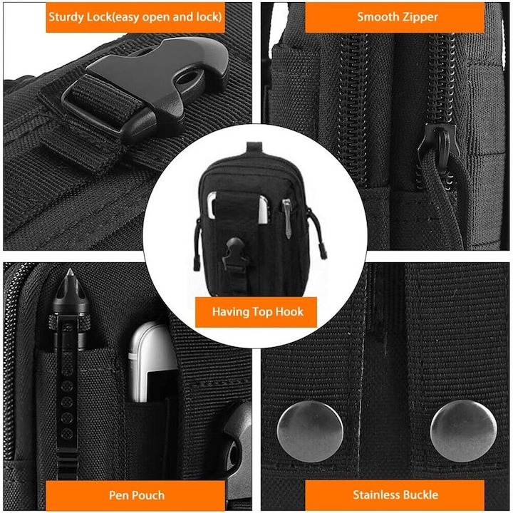 Set tactic format din borseta militara si centura militara, supravietuire, camping, multifunctional - Negru [4]